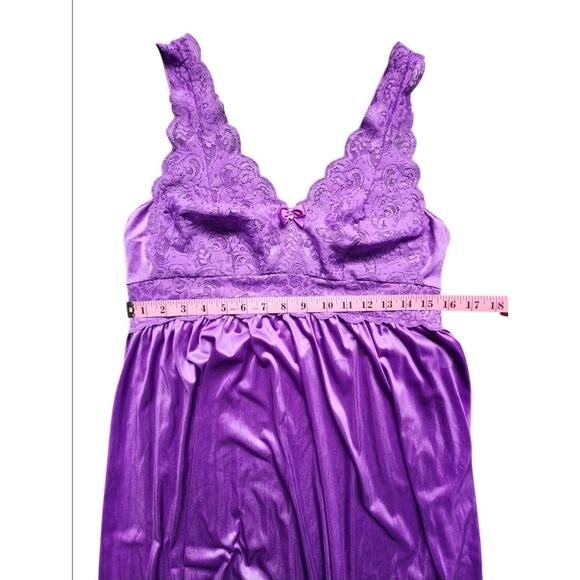 Vintage Shadowline Purple Lace Bodice Nylon Nightgown Women’s Large #31737 - Picture 8 of 9